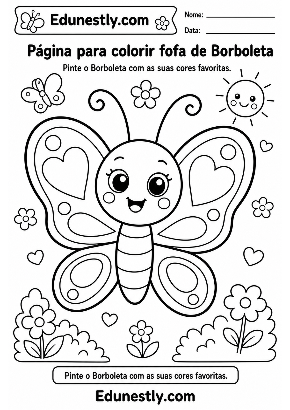 Página para colorir fofa de Borboleta