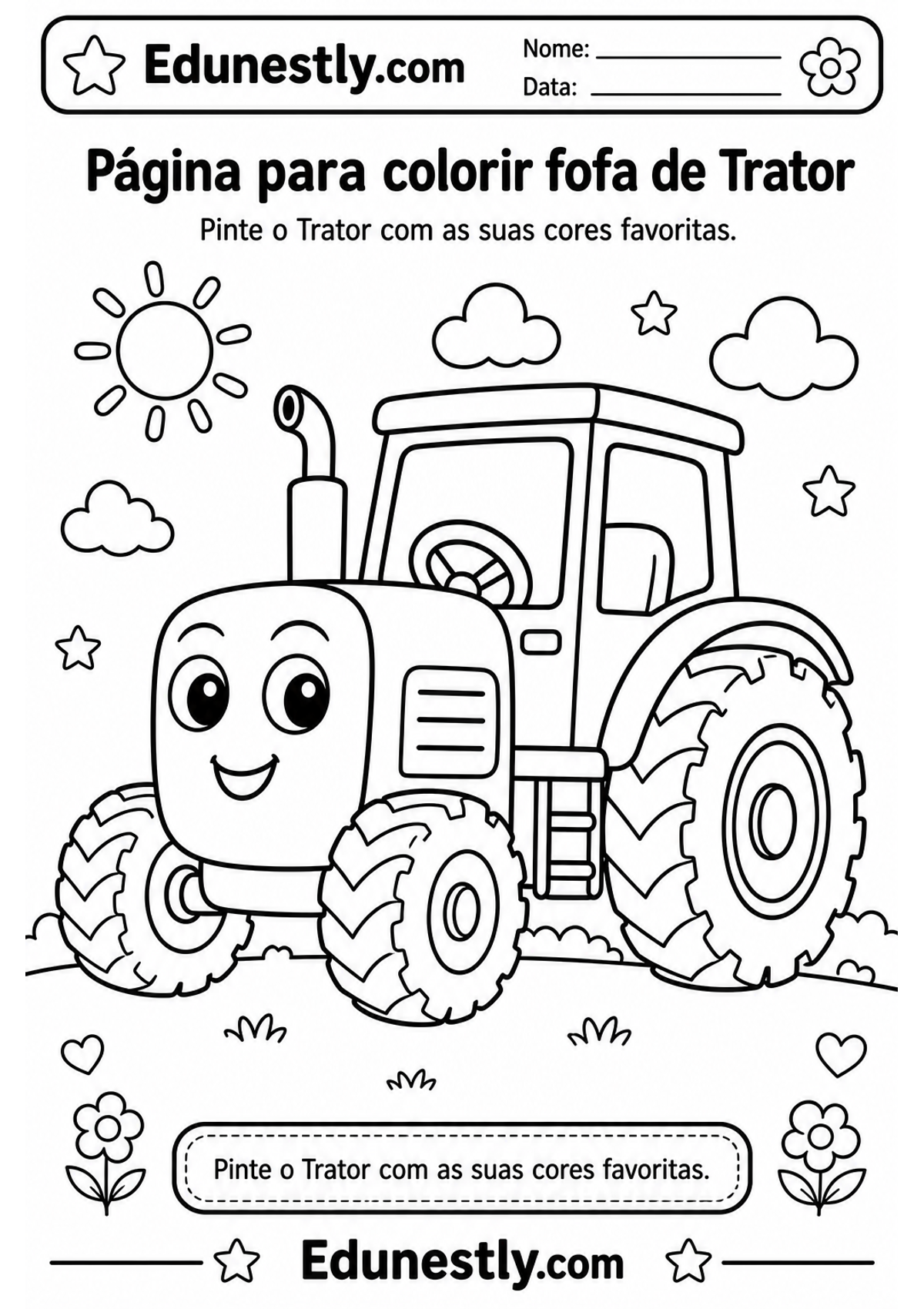 Página para colorir fofa de Trator