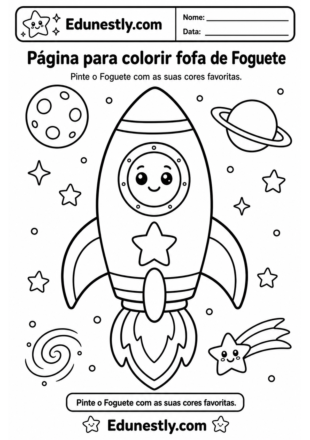 Página para colorir fofa de Foguete