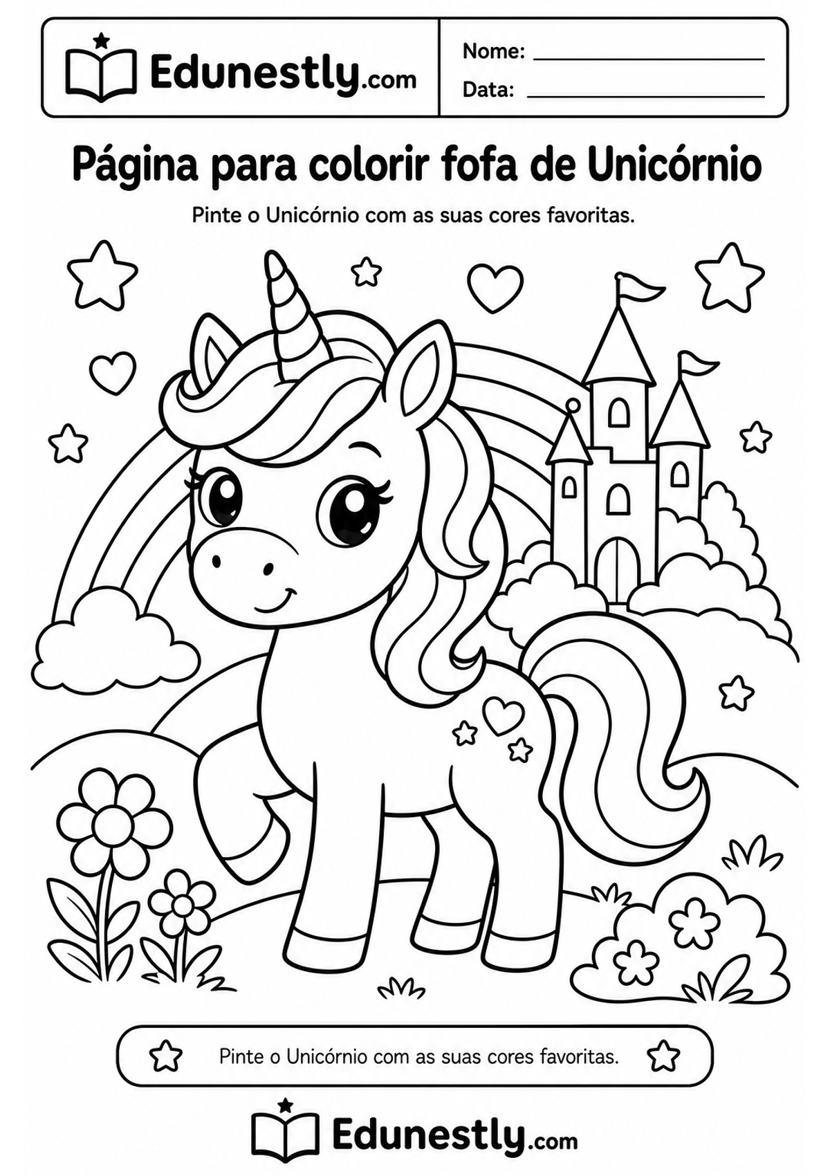 Página para colorir fofa de Unicórnio