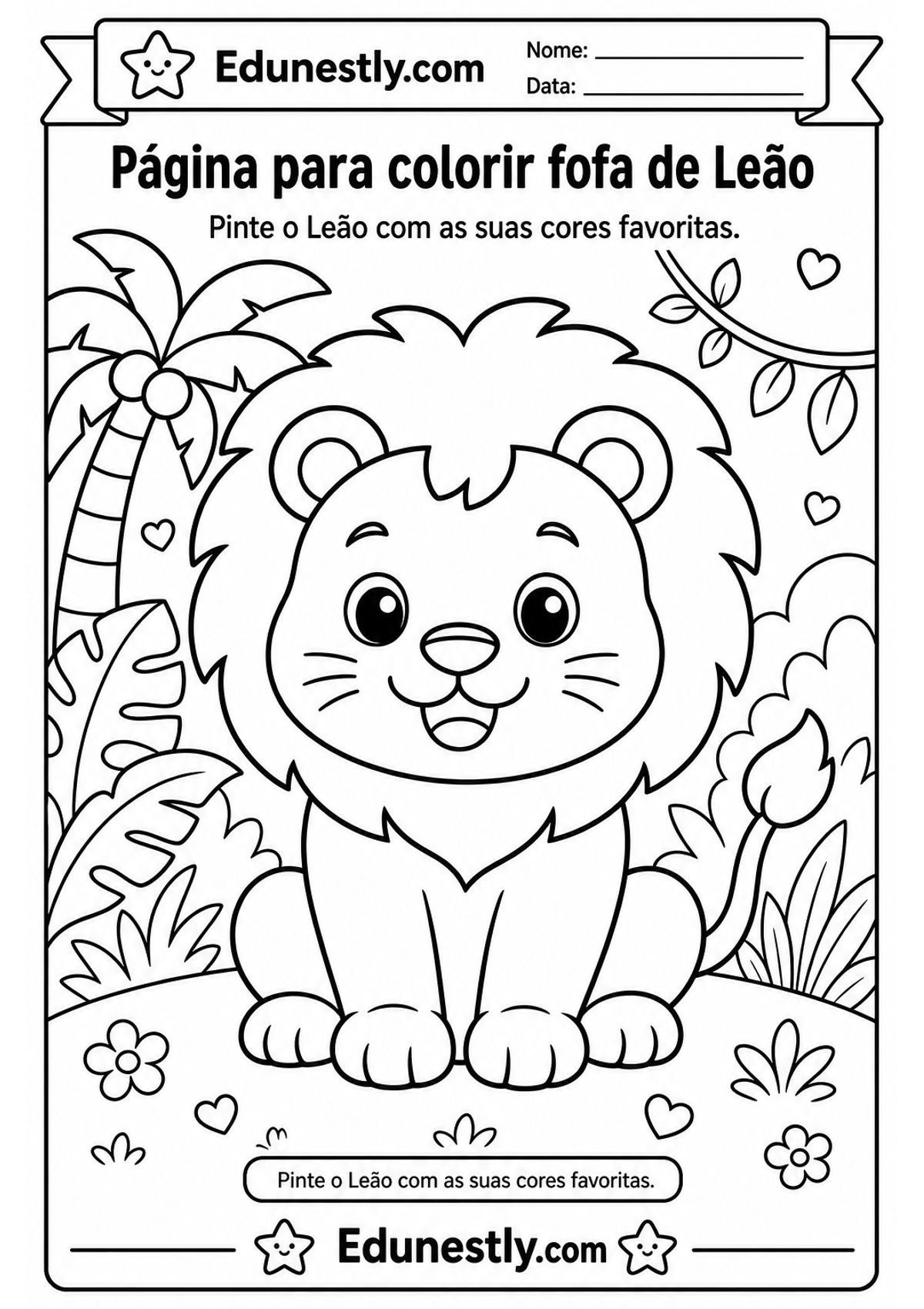 Página para colorir fofa de Leão