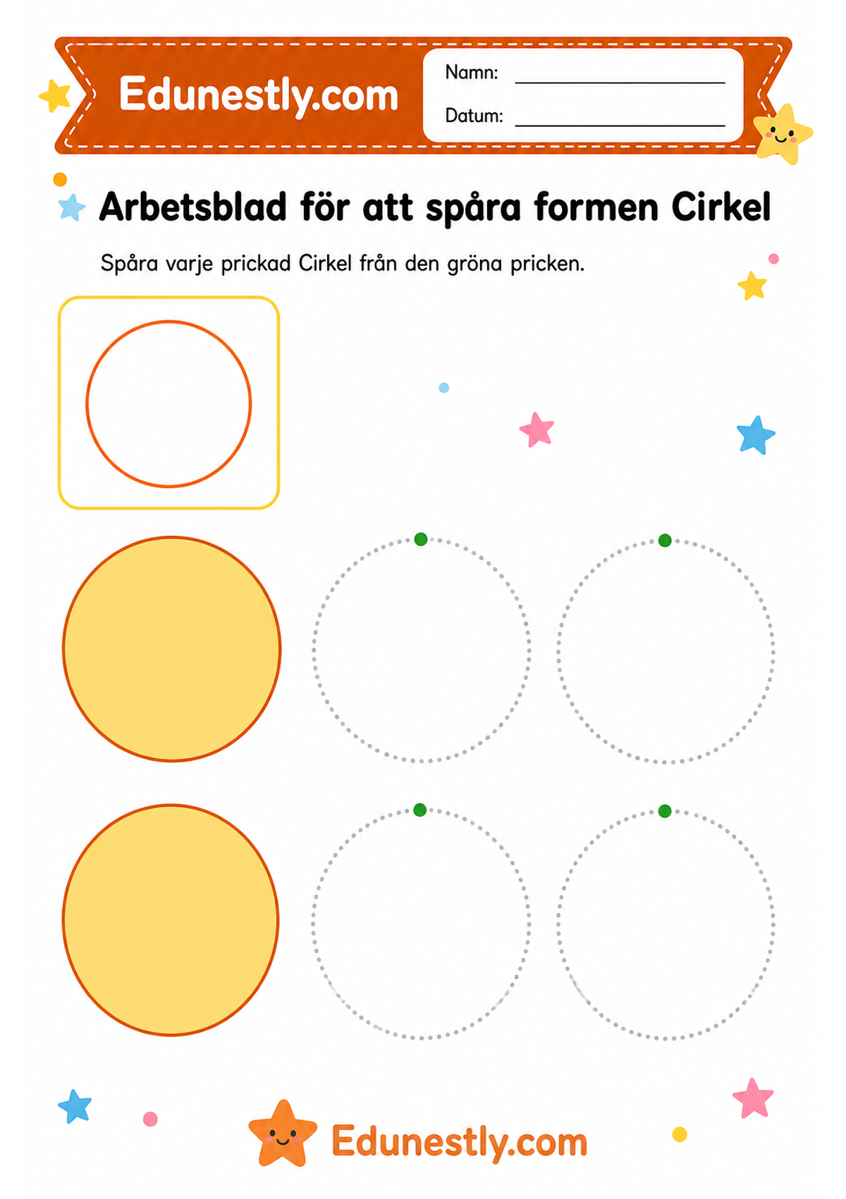 Arbetsblad för att spåra formen Cirkel