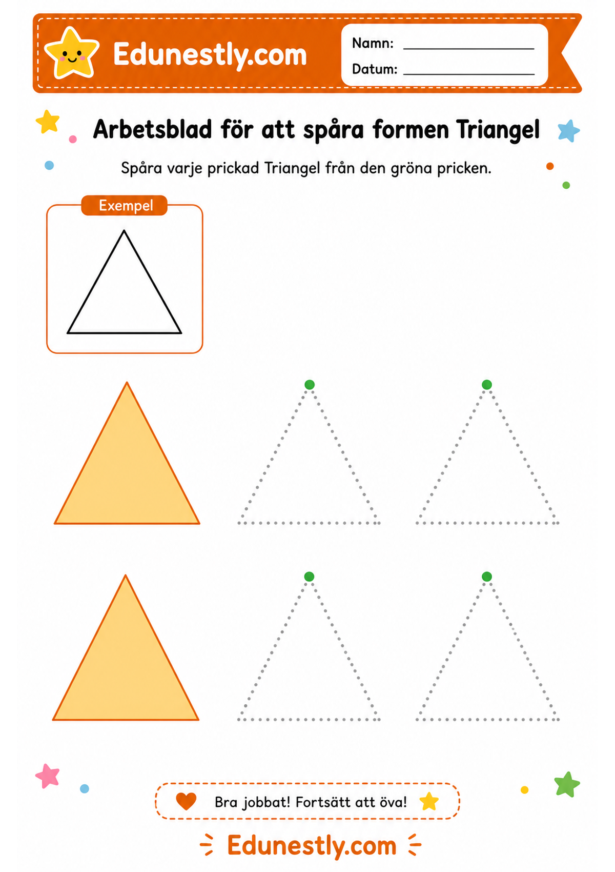Arbetsblad för att spåra formen Triangel