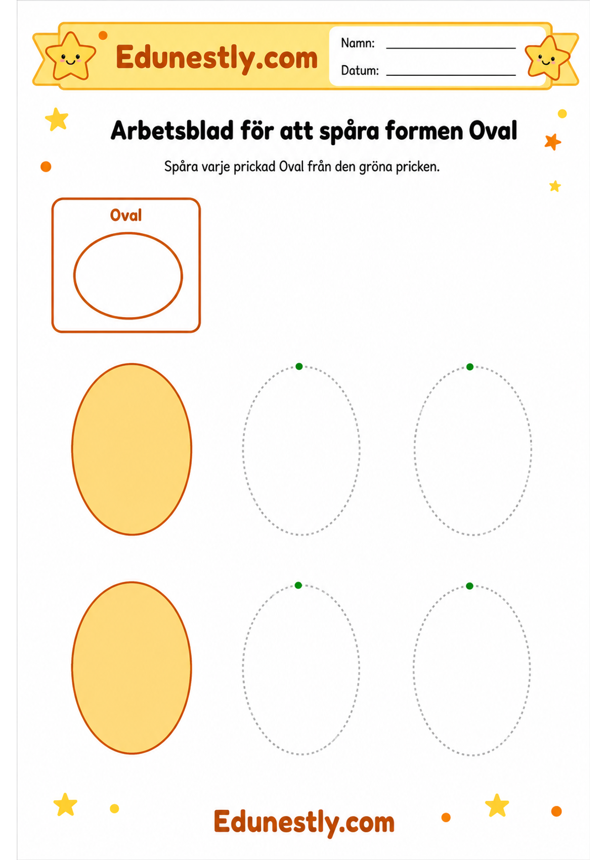 Arbetsblad för att spåra formen Oval
