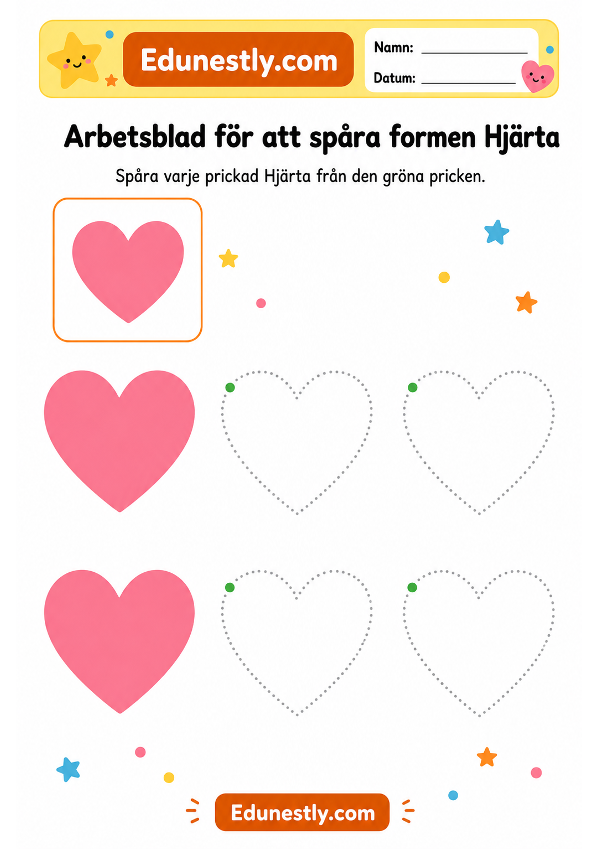 Arbetsblad för att spåra formen Hjärta