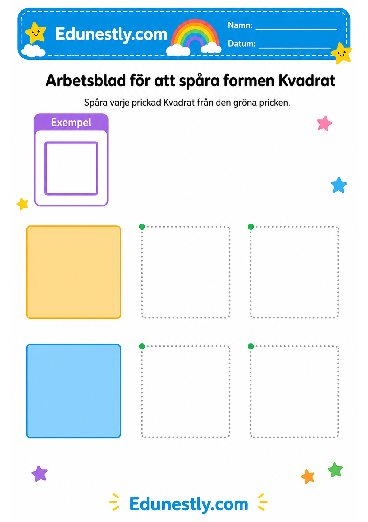 Arbetsblad för att spåra formen Kvadrat
