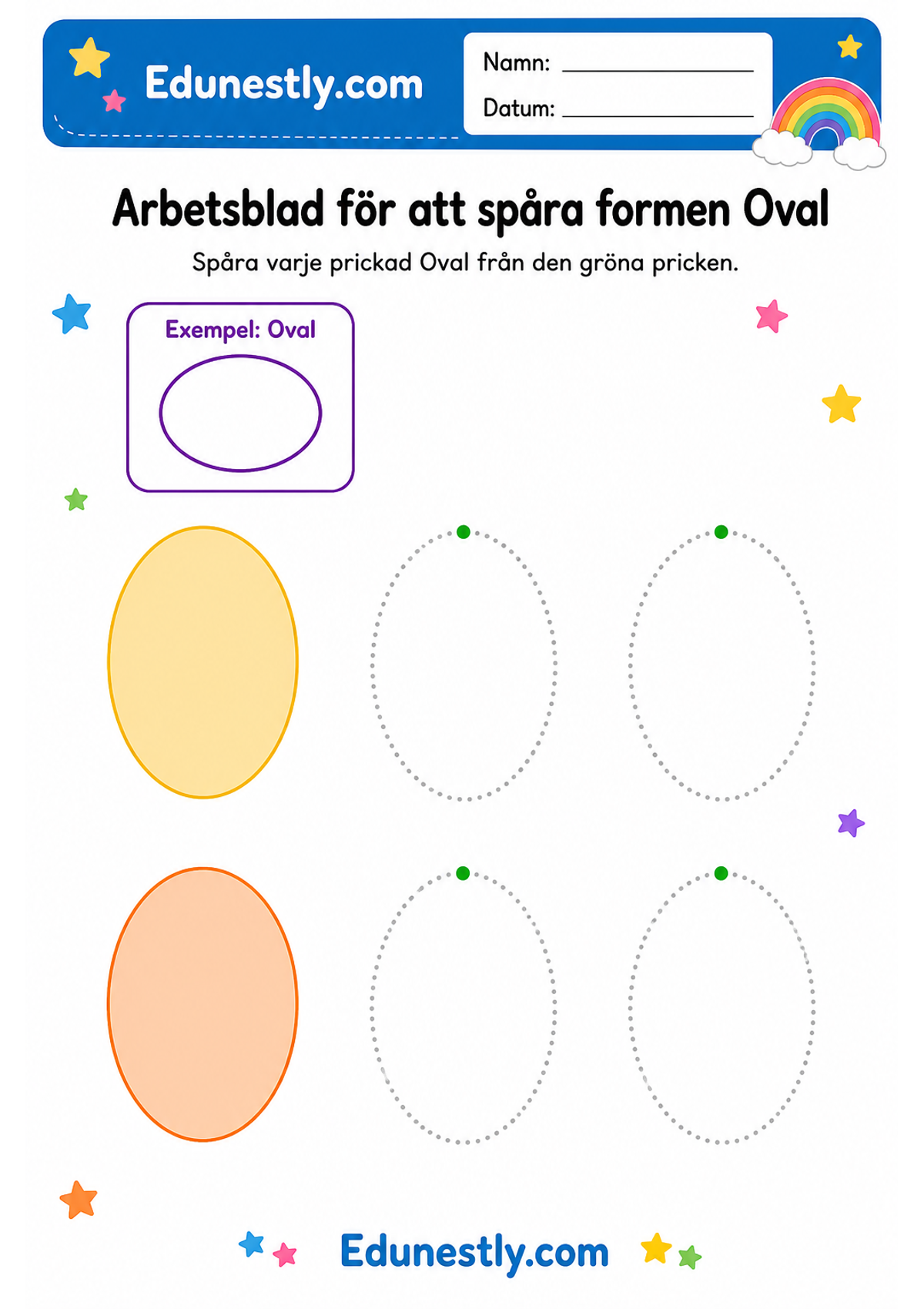 Arbetsblad för att spåra formen Oval
