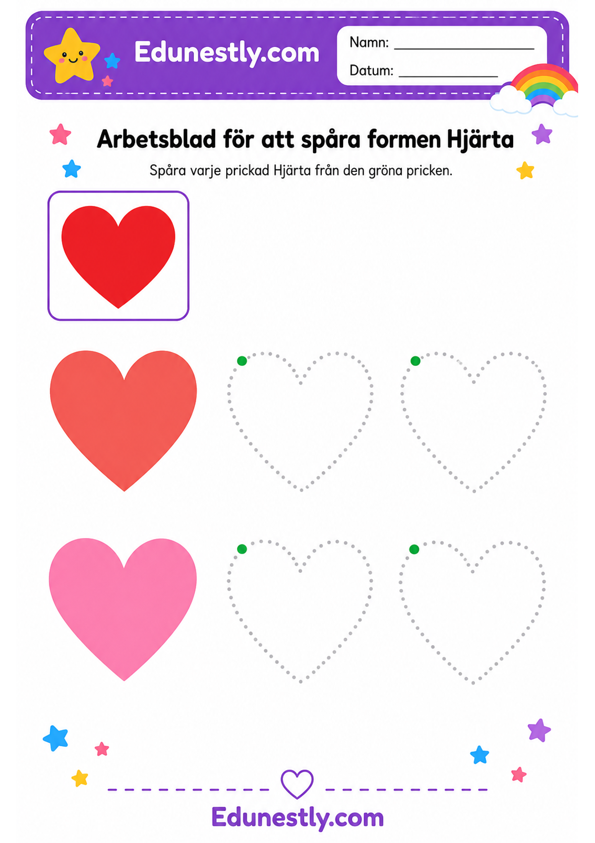 Arbetsblad för att spåra formen Hjärta