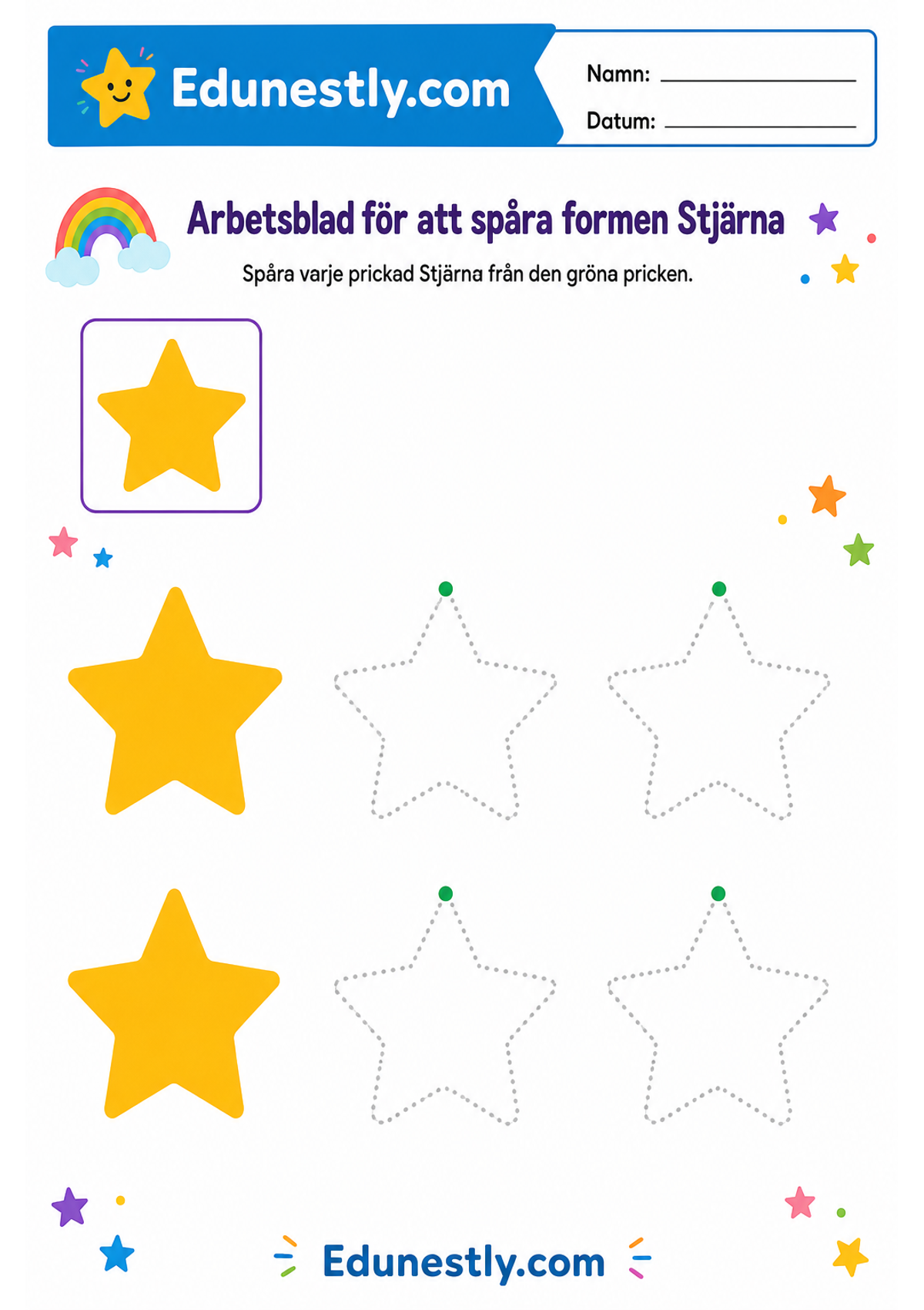 Arbetsblad för att spåra formen Stjärna