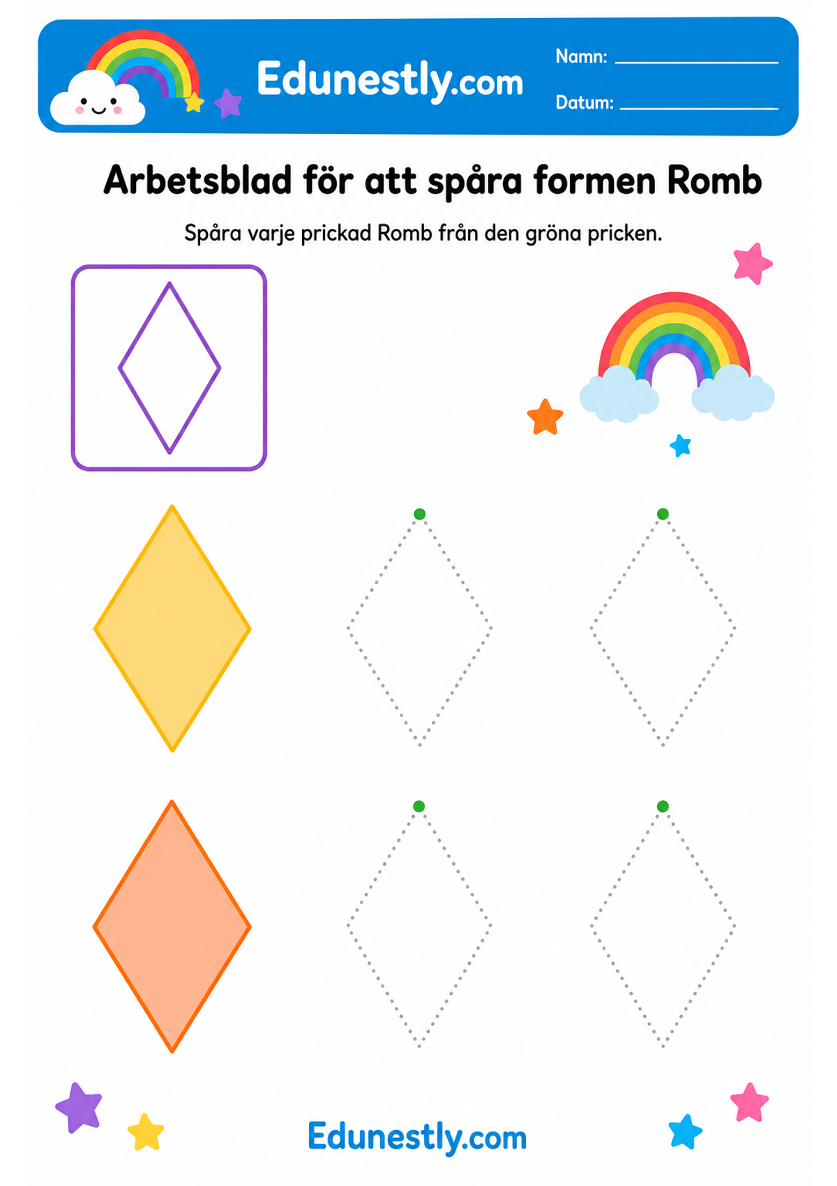 Arbetsblad för att spåra formen Romb