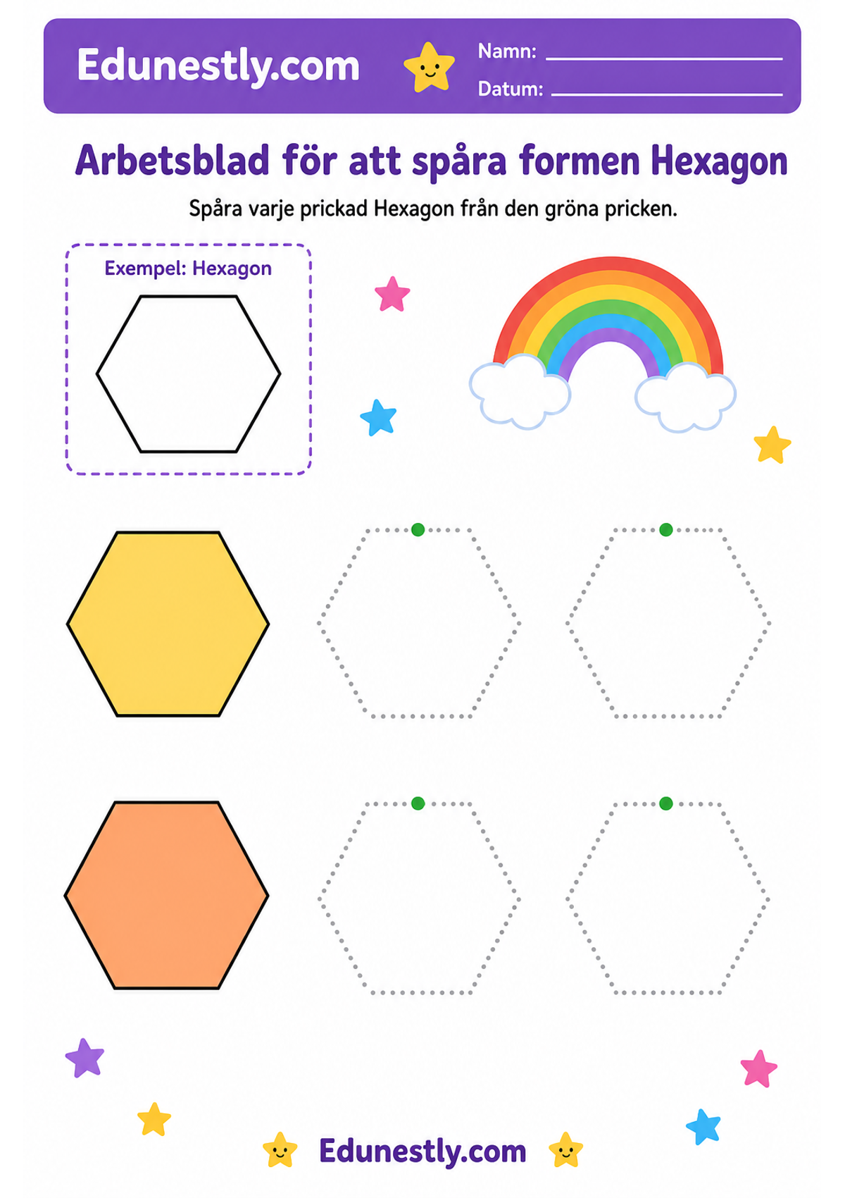 Arbetsblad för att spåra formen Hexagon