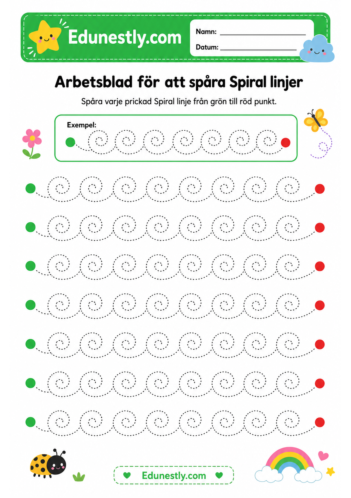 Arbetsblad för att spåra Spiral linjer