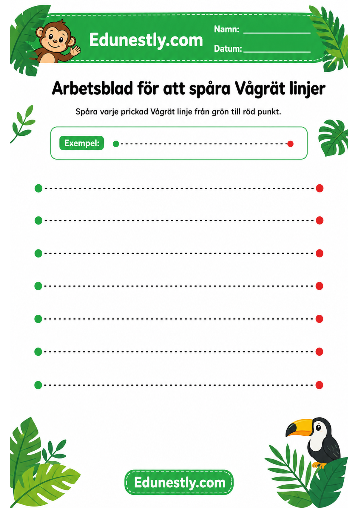 Arbetsblad för att spåra Vågrät linjer