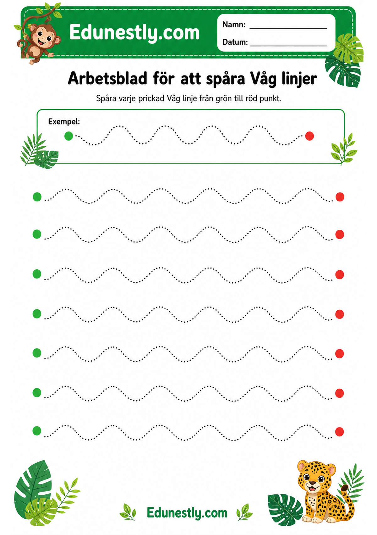 Arbetsblad för att spåra Våg linjer