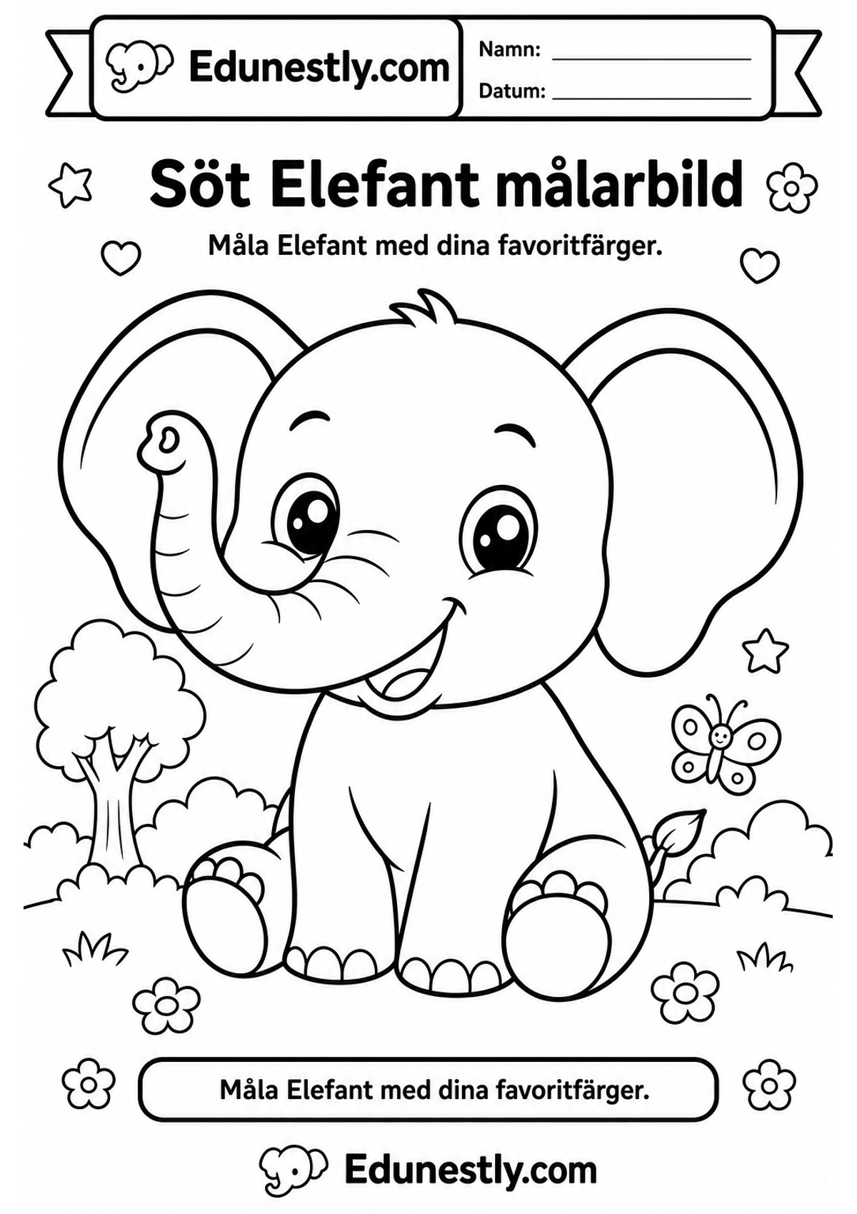 Söt Elefant målarbild